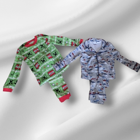 🧸Kids Pajamas  2 Sets - Green and Blue Sz 5 & 6/7 - Picture 1 of 5